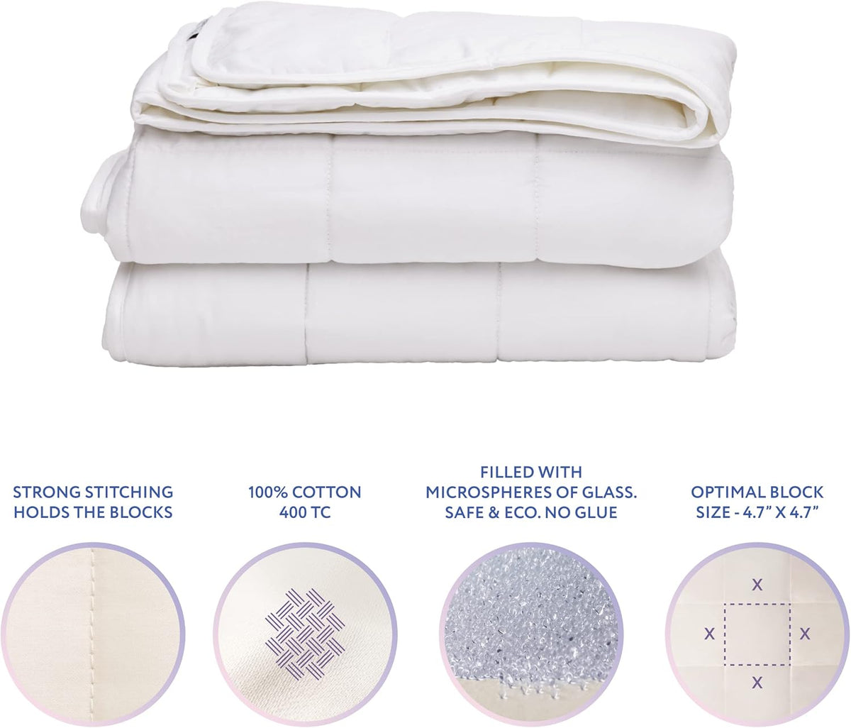 SLEEP & GLOW Verzwaarde deken 15 lbs Twin Size 64 x 90 inch ademende koeling alle seizoenen zware deken met premium glazen kralen, geen lijm (wit)