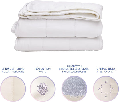 SLEEP & GLOW Verzwaarde deken 15 lbs Twin Size 64 x 90 inch ademende koeling alle seizoenen zware deken met premium glazen kralen, geen lijm (wit)