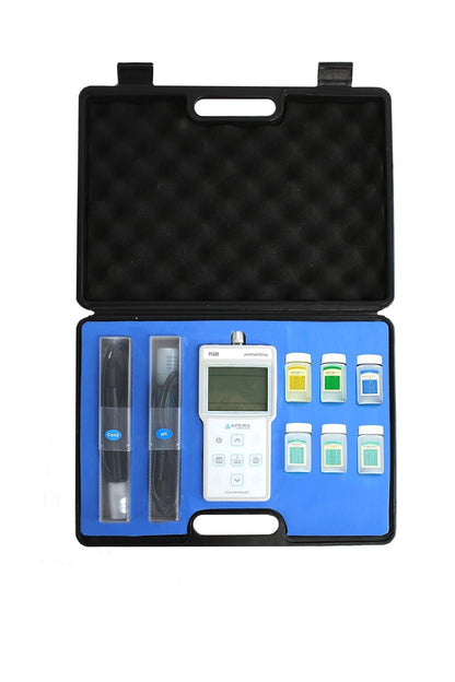 Apera Instruments AI413 PC400 draagbare multiparameterset (pH/EC/TDS/Temp.), 6 flessen kalibratieoplossingen inbegrepen, 3,3 cm hoog, 8,6 cm breed, 17,8 cm lang.