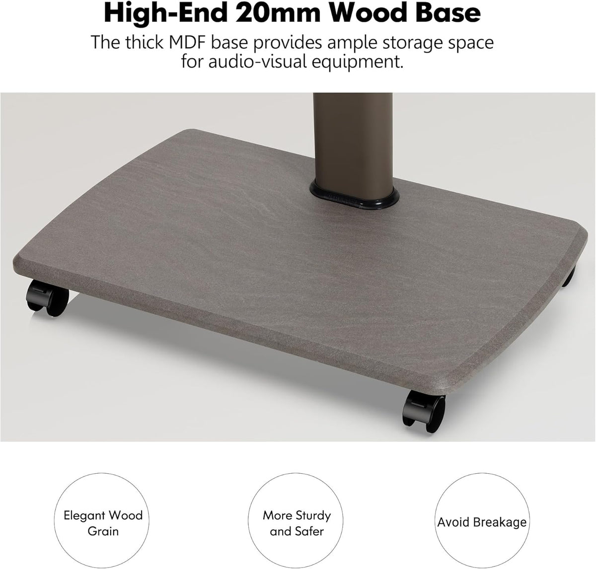 Fitueyes Tv-vloerstandaard, rolbaar, met houten plank, tv-standaard met wielen, in hoogte verstelbaar, draaibaar, voor 32 tot 70 inch (81 - 180 cm) flatscreen, tot 40 kg Maximaal VESA: 400 x 600 mm.