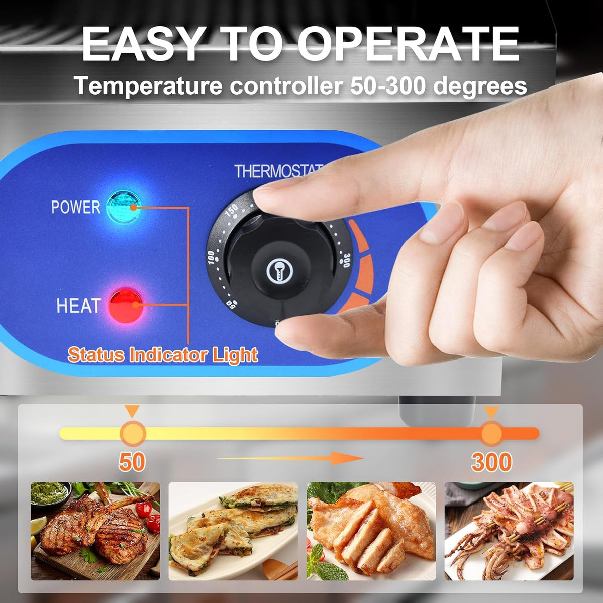 TAIMIKO Elektrische grillplaat, 3000 W, commercieel werkblad, gegroefde grillplaat, hete plaat, elektrische grill, tafelgrill, geribbeld oppervlak, barbecue, steaks, worstjes