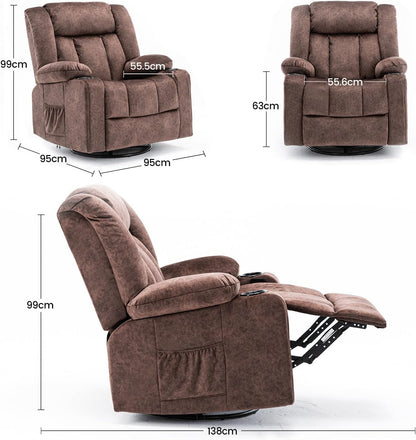 Relaxfauteuil – Relaxstoel – Lounge Chair – Fauteuil – Verstelbare Stoel – 360° Draaibaar – Inclusief Bekerhouders – Stevig Metalen Frame – Bruin – Comfortabele Bekleding – Ergonomisch Ontwerp