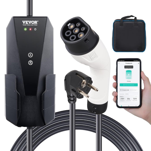 VEVOR Draagbare EV-oplader 3,68 kW oplader voor elektrische voertuigen EV-oplaadkabel type 2(IEC62196) CEE 7/7 stekker 8-16A 1-fase EV-laadstation 8,6 m kabellengte IP66 waterdicht Wallbox