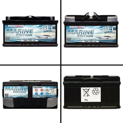 Electronicx GEL Marine huishoudaccu 12V 120Ah / 120 Ah 12 Volt – Deep Cycle accu onderhoudsvrij & verzegeld – 353×175×190 mm – boot jacht zeilboot zonnepaneel camper vrijetijdsstroom GEL