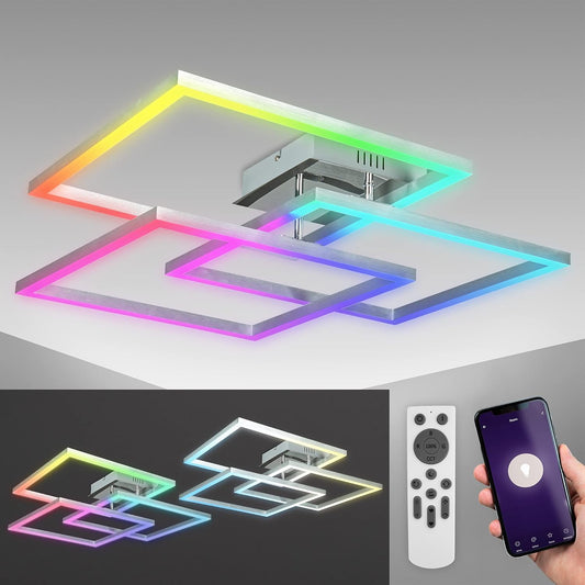 B.K.Licht I LED Frame lamp I dimbare Smart Plafondlamp I WiFi I plafoniere met App en afstandsbediening I CCT en RGB I dimbaar I 48 Watt I 4800 lumen I Chroom-Aluminium I plafondlampen I plafonniere