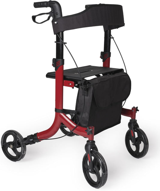 Vitalk Pro SC5023B Opvouwbare rollator, lichte aluminium wandelwagen voor senioren, met remmen, zitting, mand en 4 wielen
