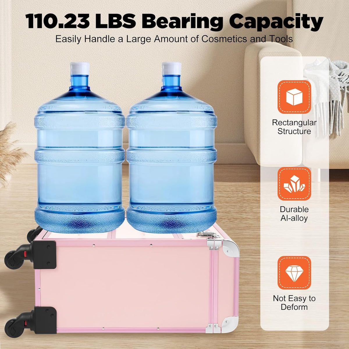 OUKANING Cosmetic Case Trolley 40 Compartments + 2 Drawers 50 kg Load Capacity 4 Universal Wheels & Locks for Make-Up Hairdressing Supplies Low Noise, pink, modern - QUORE