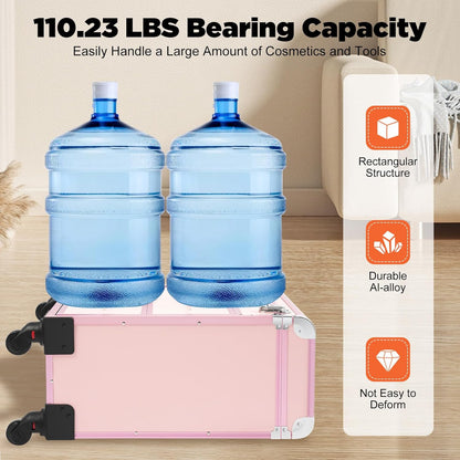 OUKANING Cosmetic Case Trolley 40 Compartments + 2 Drawers 50 kg Load Capacity 4 Universal Wheels & Locks for Make-Up Hairdressing Supplies Low Noise, pink, modern - QUORE