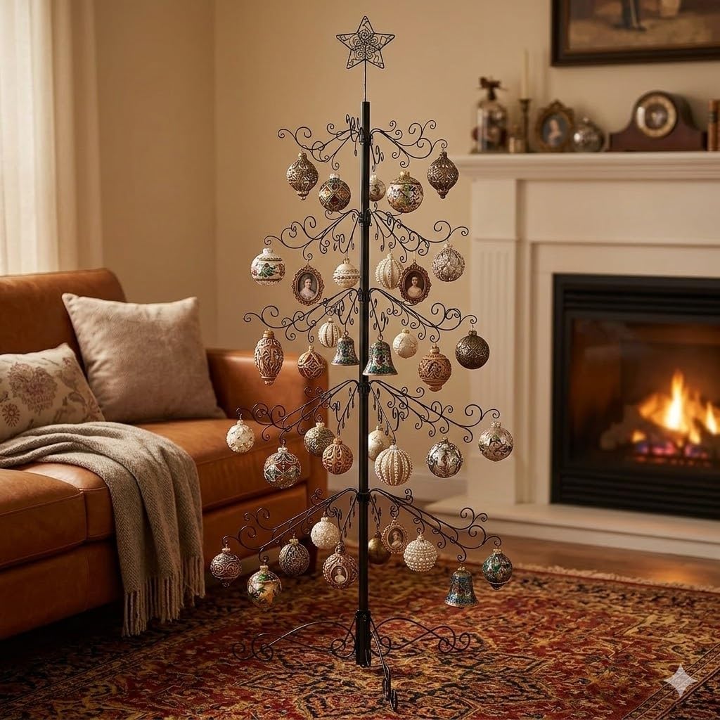 Metalen Decoratieboom – Ornamentenstandaard – Ornament Display Boom Stand – Kersthanger Houder – Decoratiestandaard – 213 Cm Hoog – 174 Haken – Zwart