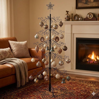 Metalen Decoratieboom – Ornamentenstandaard – Ornament Display Boom Stand – Kersthanger Houder – Decoratiestandaard – 213 Cm Hoog – 174 Haken – Zwart