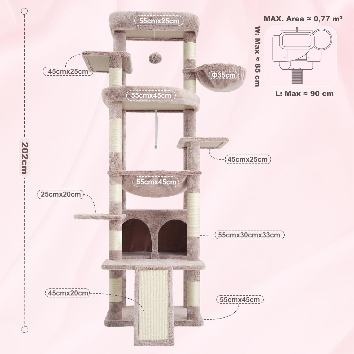 Krabpaal Kat – Krabboom – Kattenmeubel – Klimpaal – Kattenkrabpaal – Smoke Grey – Stevig Sisal – Meerdere Ligplaatsen - QUORE