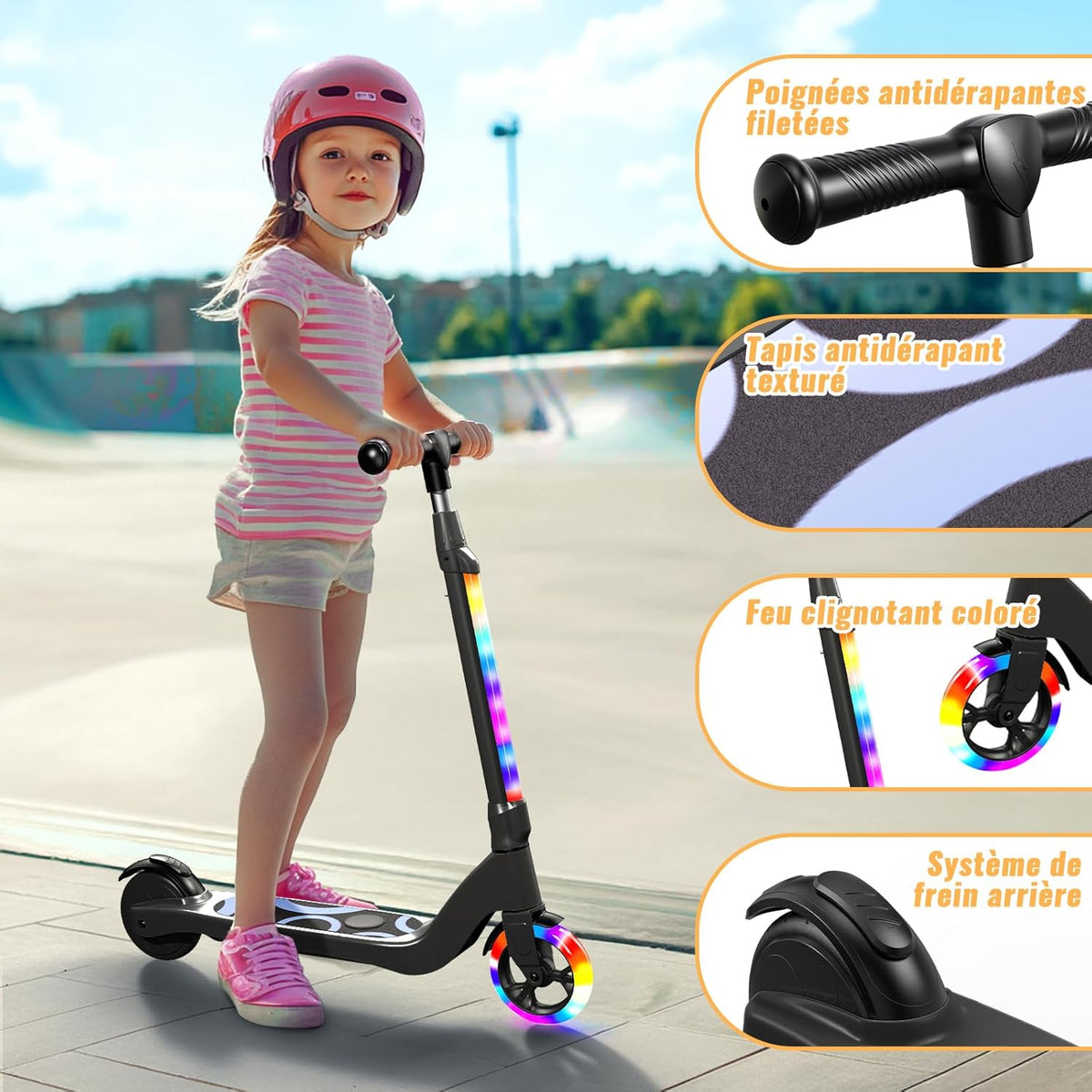 TST Elektrische step voor kinderen, 6-8-10 jaar, elektrische step met gekleurd ledlicht en 3 instelbare hoogtes, 5,3 inch, elektrische step voor kinderen, maximale belasting 70 kg, maximale snelheid