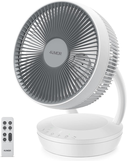 4UMOR Bureauventilator, elektrische koelventilator, oscillerende luchtcirculator, 20 dB, stille ventilator voor slaapkamers, energiezuinige, krachtige turbowind, afstandsbediening, 8 snelheden,