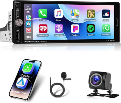 2+32G Carplay Auto Radio 1 din Android met Android Auto GPS-Navigatie, Bluetooth Single din Radio Auto met Scherm, Stereo Auto Support Mirrorlink/FM/WIFI/USB/SWC+Achteruitrijcamera