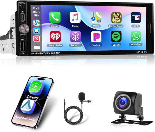 2+32G Carplay Auto Radio 1 din Android met Android Auto GPS-Navigatie, Bluetooth Single din Radio Auto met Scherm, Stereo Auto Support Mirrorlink/FM/WIFI/USB/SWC+Achteruitrijcamera