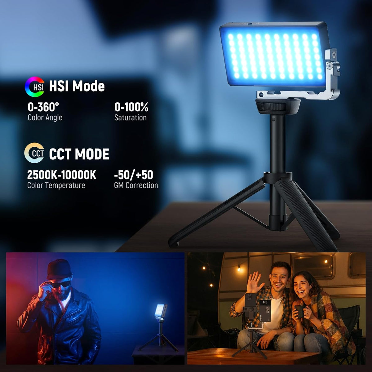 NEEWER Videolamp RGB 12 W, LED-paneel voor streaming, selfie, 2500 K-10.000 K, CRI97+, app/2.4G-bediening, batterij 4300 mAh, bureauhouder voor vlogging, video-opname, podcast, SL90