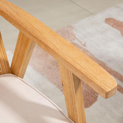 HOMCOM Sessel Wohnzimmer Relaxsessel mit Armlehnen, Sitzkissen, Loungesessel mit Rattan-Rückenlehne, Lesesessel mit Leinen-Optik, Holzrahmen, Polstersessel für Schlafzimmer Creme - QUORE