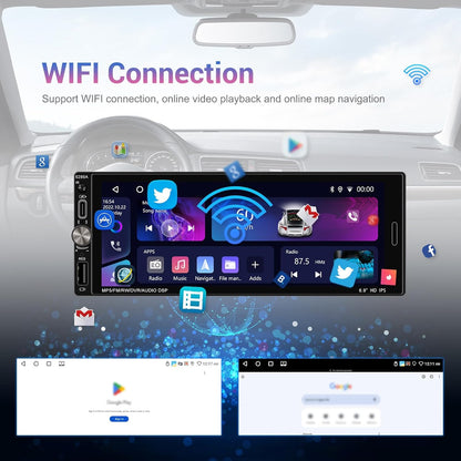 2 + 64 GB Android 1 Din autoradio Wireless Carplay Android Auto, 6,9 inch touchscreen Bluetooth Post Radio Auto met GPS WiFi EQ FM RDS radio, achteruitrijcamera