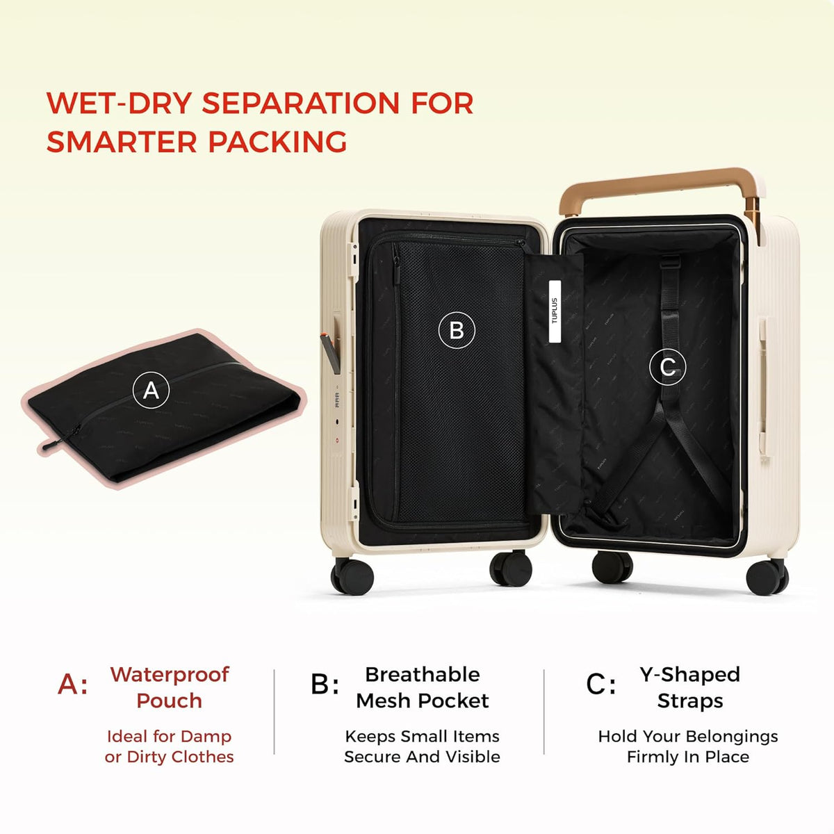 TUPLUS 50,8 cm handbagage harde bagage lichtgewicht ABS reiskoffer met brede handgreep spinner wielen TSA combinatieslot, balans serie 2.0, Sakura Roze, Carry-On 20'', Koffer
