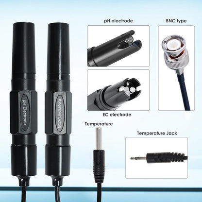 Slimme Wifi-waterkwaliteitstester pH-, EC- en Temperatuurmonitor Continue Online Monitoringstester met Lcd-scherm, App-meldingen, Realtime Gegevens, Vervangbare Sondes voor Hydrocultuur en Aquaria