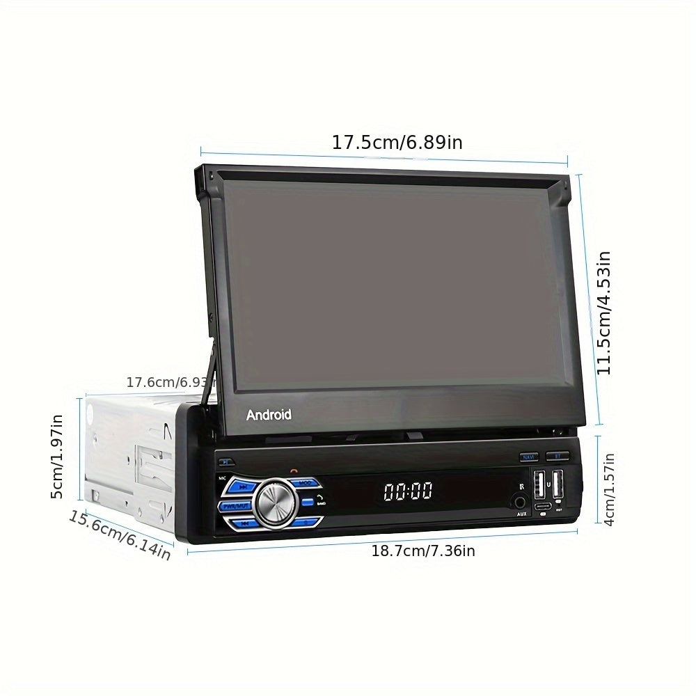 1 DIN Android Autoradio – Auto Media Speler – Navigatiesysteem – Touchscreen Radio – Draadloze CarPlay – 7 Inch Uittrekbaar Scherm – Inclusief Achteruitrijcamera En DVR Camera