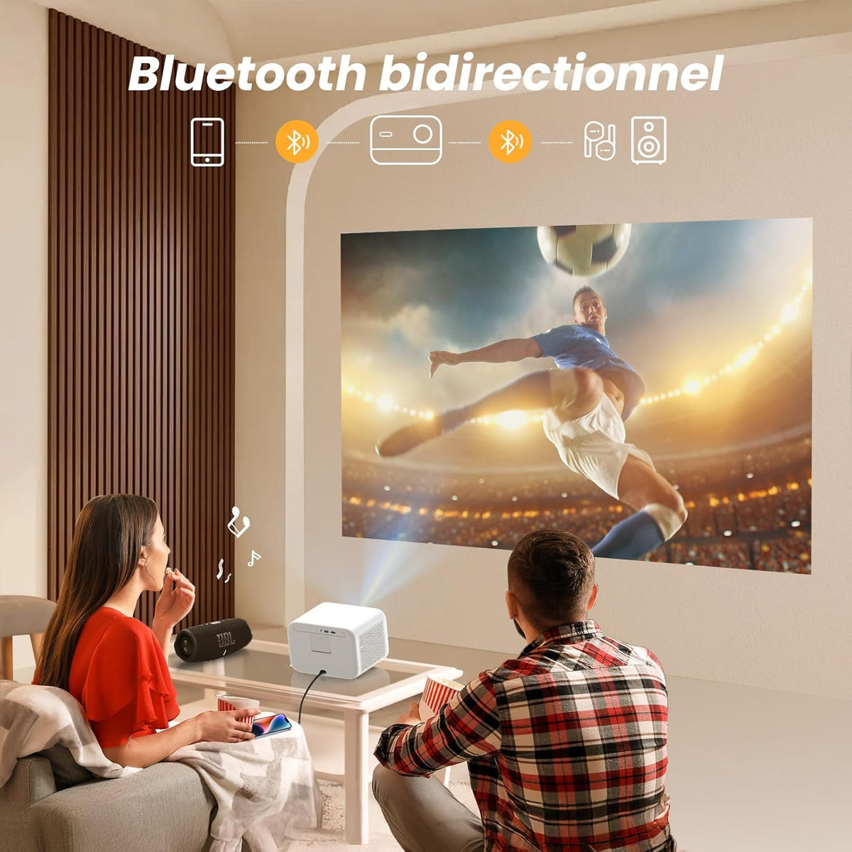 Yaber L2s Draagbare beamer, 1080p Full HD mini-projector, thuisbioscoop met JBL-geluid en autofocus keystone, WiFi6 Bluetooth voor telefoon/tv-stick/HDMI/USB/pc