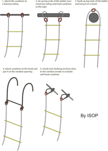 Brandladder voor 4 verdiepingen appartement | reddingsladder 4e verdieping huis 10 m | Veilige valbeveiliging incl | reddingsladders/ontsnappingstouwladder 10m