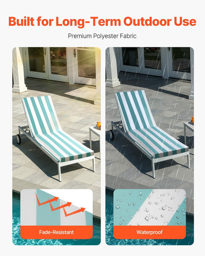 Loungekussen Voor Ligstoelen – Tuinkussen – Ligstoelkussen – Strandkussen – Tuinmeubelkussen – Waterafstotend en Lichtbestendig – Verstelbare Riemen en Antislipkoord – Set Van 2 – 2032 X 660 X 98 MM