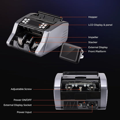 Geldtelmachine – Biljettenteller – Bankbiljettenteller – Geldteller – Valutateller – UV/MG/IR/MT-Detectie – Waardetelling Voor EUR En USD