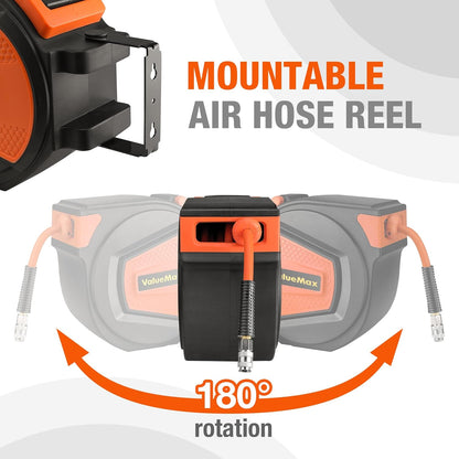 ValueMax Persluchtslanghaspel, slanghaspel automatisch, slang 15 m + 1,5 m, 1/4" aansluiting, 180° schenkbaar, slanghaspel intrekbare luchtslanghaspel max. 300 psi/20 bar