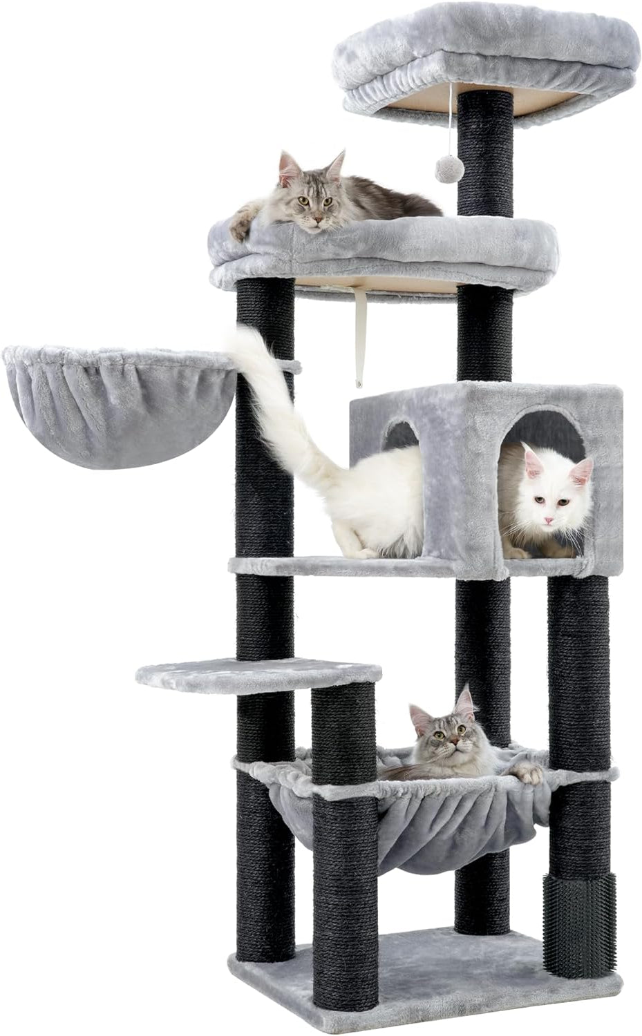 Hey-brother XXL Large Cat Tree for Maine Coon, 168 cm Cat Tree for Large Cats with Extra Large Hammock, Sisal Palissen (φ11 cm) and Climbing Rope, 2 Platforms, Hollow Basket, Light Grey EMPJ01W - QUORE