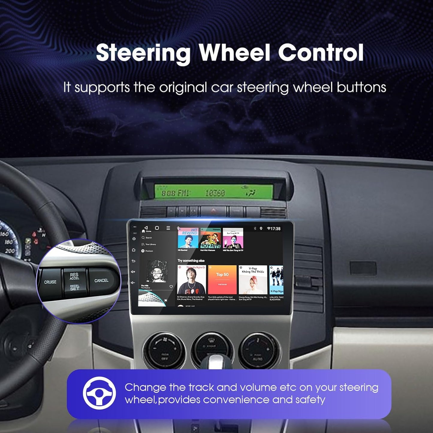 EZoneTronics Carplay Android Auto Radio Stereo voor Mazda 5 2005-2010 met 9 inch Touchscreen High Definition GPS Navigatie Bluetooth USB Wifi Spiegel Link SWC speler 32G ROM