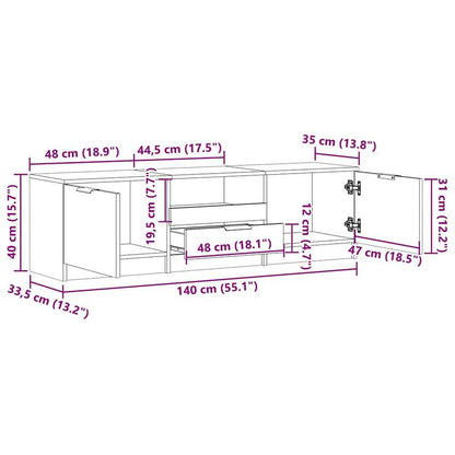 tv-meubel – tv-kast – tv-dressoir – televisie meubel – media meubel – Hardhout – 140x35x40 cm – Ruime Opbergruimte