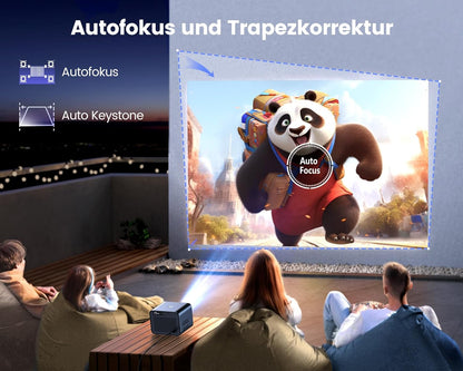 Official Netflix & Dolby Audio Beamer, 25000 lumen, autofocus/trapeziumcorrectie, WiFi6, Bluetooth, Full HD 1080P, ondersteuning 4K 60Hz beamer voor thuisbioscoop, outdoor, mobiele telefoonprojector