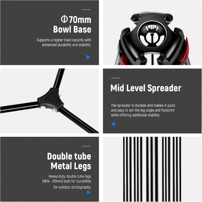 NEEWER 79"/200cm Video Statief, Heavy Duty Aluminium Camera Statief Stand met 360° Fluid Drag Head, QR Plaat Compatibel met Canon Nikon Sony en andere DSLR Camera Camcorder, Belasting tot 17,6lb/8kg