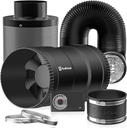 Ventilatieset – Buisventilator – Afzuigsysteem – Koolstoffilter Set – Ventilatiesysteem – 150 Mm, 587 M³/U, Voor 60 X 60 Cm En 80 X 80 Cm