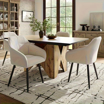 Eetkamerstoelen – Stoelen – Zitstoelen – Eetkamerstoelen Set – Dining Chairs – Beige – Dik Gevoerde Zitting – Metalen Poten Galvaniseerd Zilver