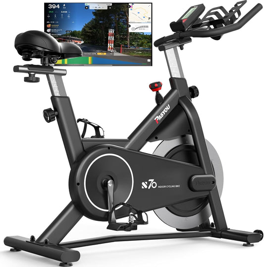 PASYOU Hometrainer, Hometrainer met toerentalmonitor, grotere tablethouder, fitnessfietsen met magneetweerstand, hometrainers thuis (S50/S70)