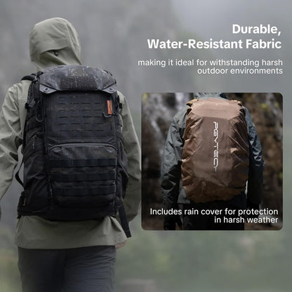 PGYTECH OneMo TAC cameratas, 25 l/35 l, waterdichte tactische cameratas, compatibel met DSLR/SLR/spiegelloze camera's, met 15,6 inch laptopvak, regenhoes, statiefhouder, zwart bruin