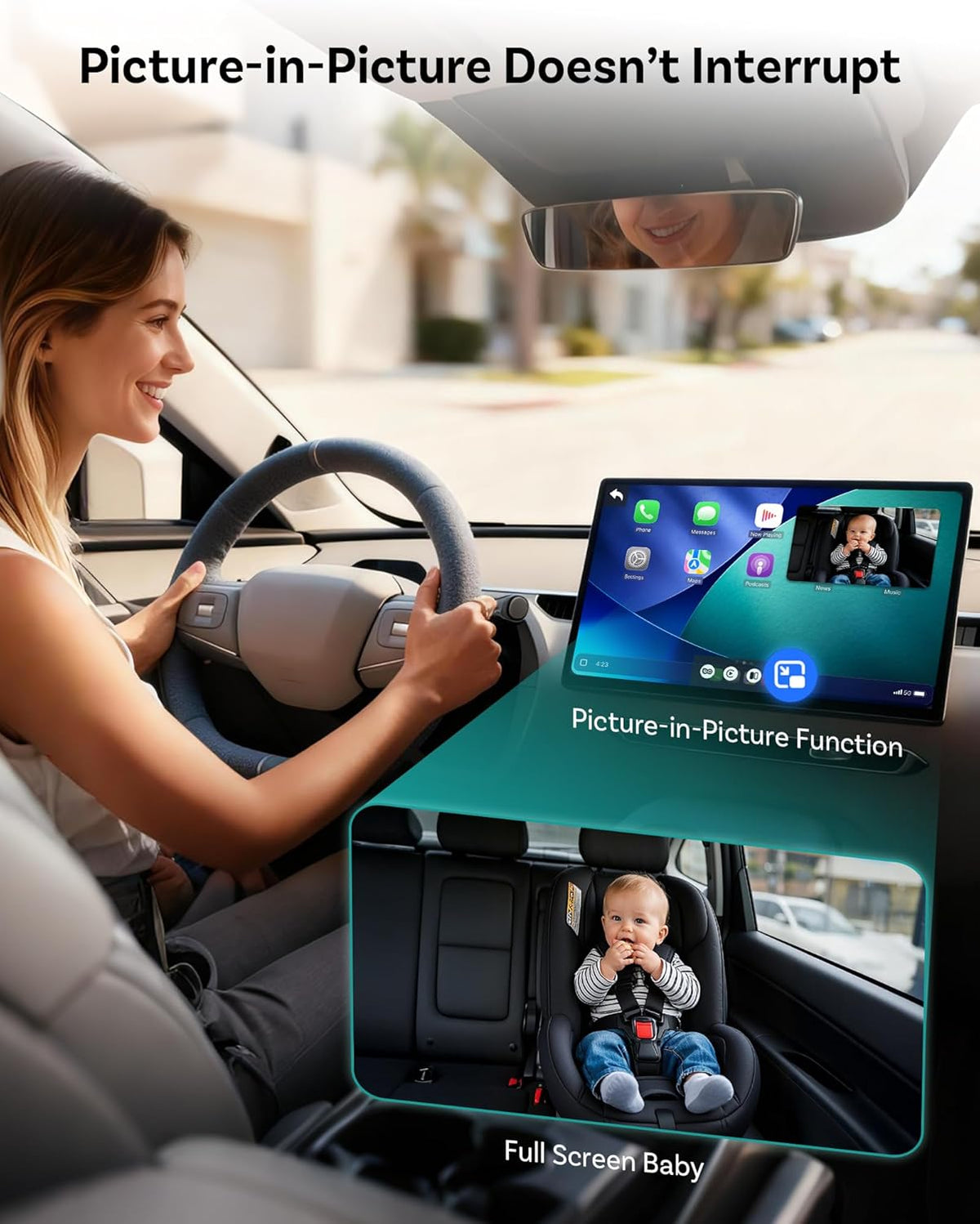 Ottocast Cabin Care CarPlay Adapter 2026, Ottocast Mini 1080P Achterbank Camera, USB-A Plug & Play, Live Weergave op Autodisplay, Alleen voor Fabrieksbedrade CarPlay