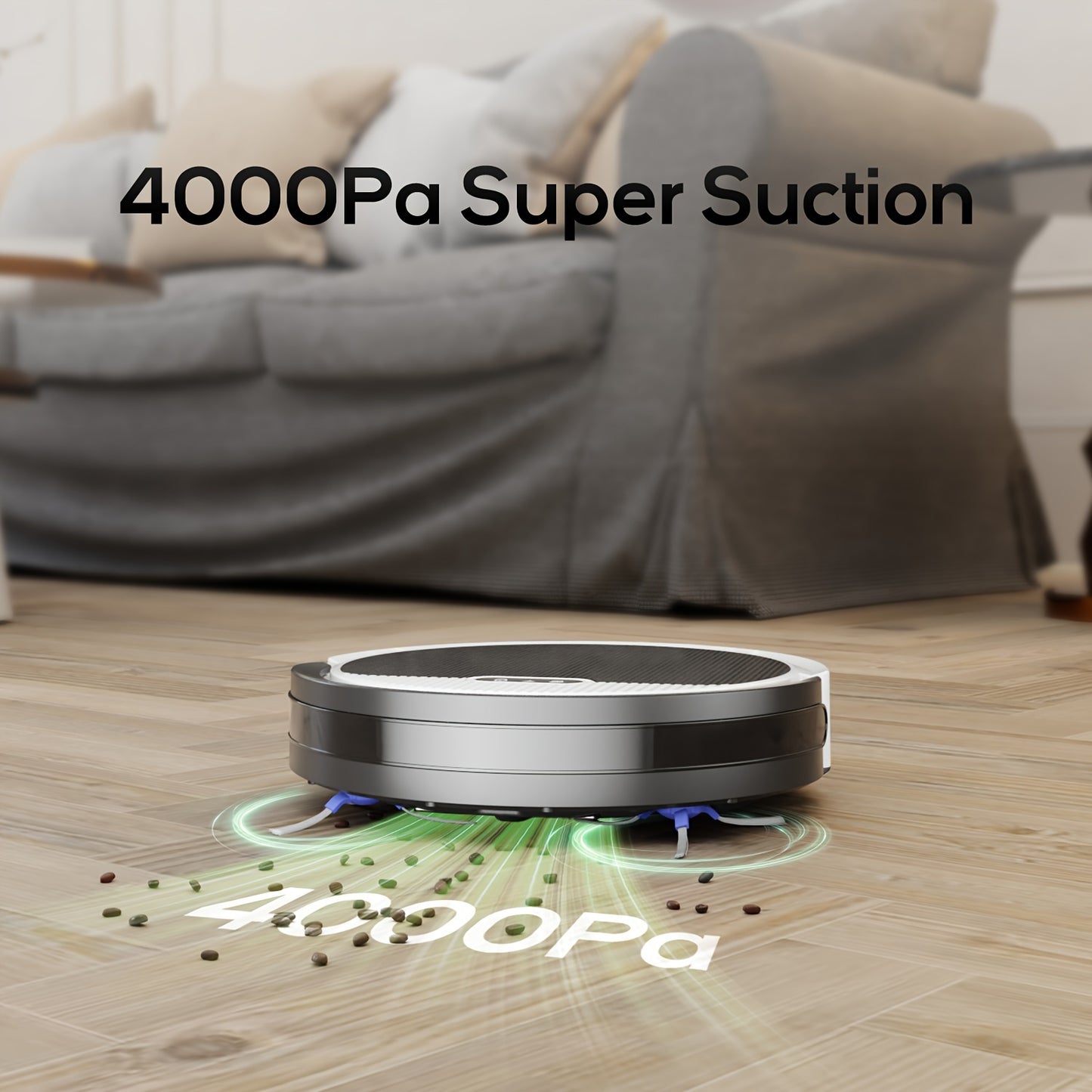 Robot Vacuum, 4000Pa Strong Suction, 2.4G WiFi/APP/Alexa, 120 Min Runtime, Self-Charging Robotic Vacuum Cleaner, Slim, Quiet, 4 Cleaning Modes Ideal for Pet Hair, Hard Floors, Black White