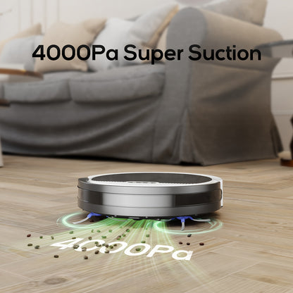 Robot Vacuum, 4000Pa Strong Suction, 2.4G WiFi/APP/Alexa, 120 Min Runtime, Self-Charging Robotic Vacuum Cleaner, Slim, Quiet, 4 Cleaning Modes Ideal for Pet Hair, Hard Floors, Black White