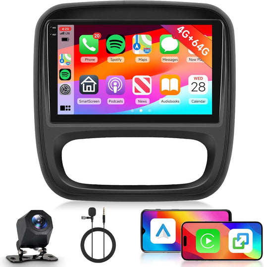 Hodozzy 4G + 64G Car Radio for Opel Vivaro B 2014-2018/ Renault Traffic 3 2014-2021 Android 9 inch InCell Touch Screen Navi Carplay Wireless Android Auto, Radio Bluetooth DSP WiFi FM RDS - QUORE