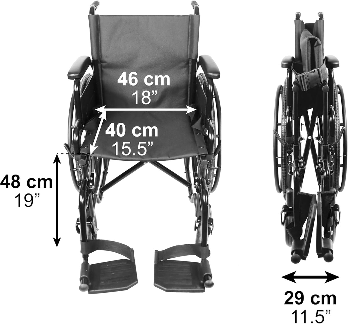 PEPE Mobility Zelfrijdende Vouwrolstoel (Zitting 46 cm), Stalen Frame met Rem, Opklapbare Armleuningen en Voetsteunen, Veiligheidsgordel