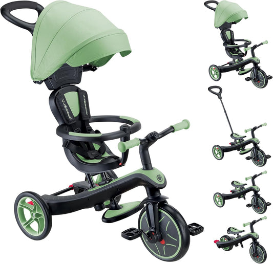 Globber - Explorer 4-in-1 driewieler - schaalbare driewieler en loopfiets voor peuters van 10 maanden tot 5 jaar, saliegroen