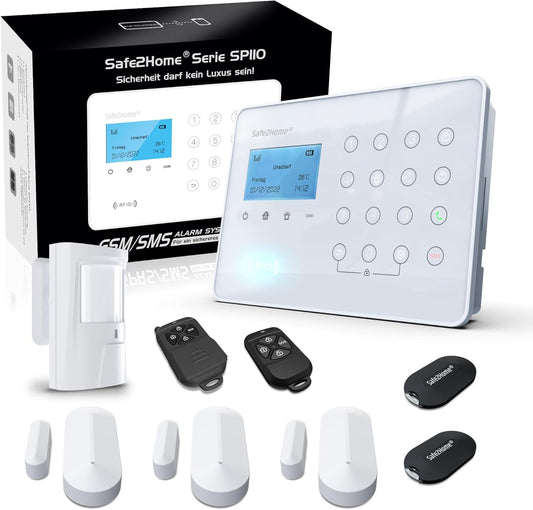 Safe2Home® Draadloze alarmsystemenset SP110 met sabotabescherming - Duits - GSM alarmsysteem met SMS alarmering etc. - alarmsystemen voor huis kantoor incl. accessoires en sensoren - alarmsysteem