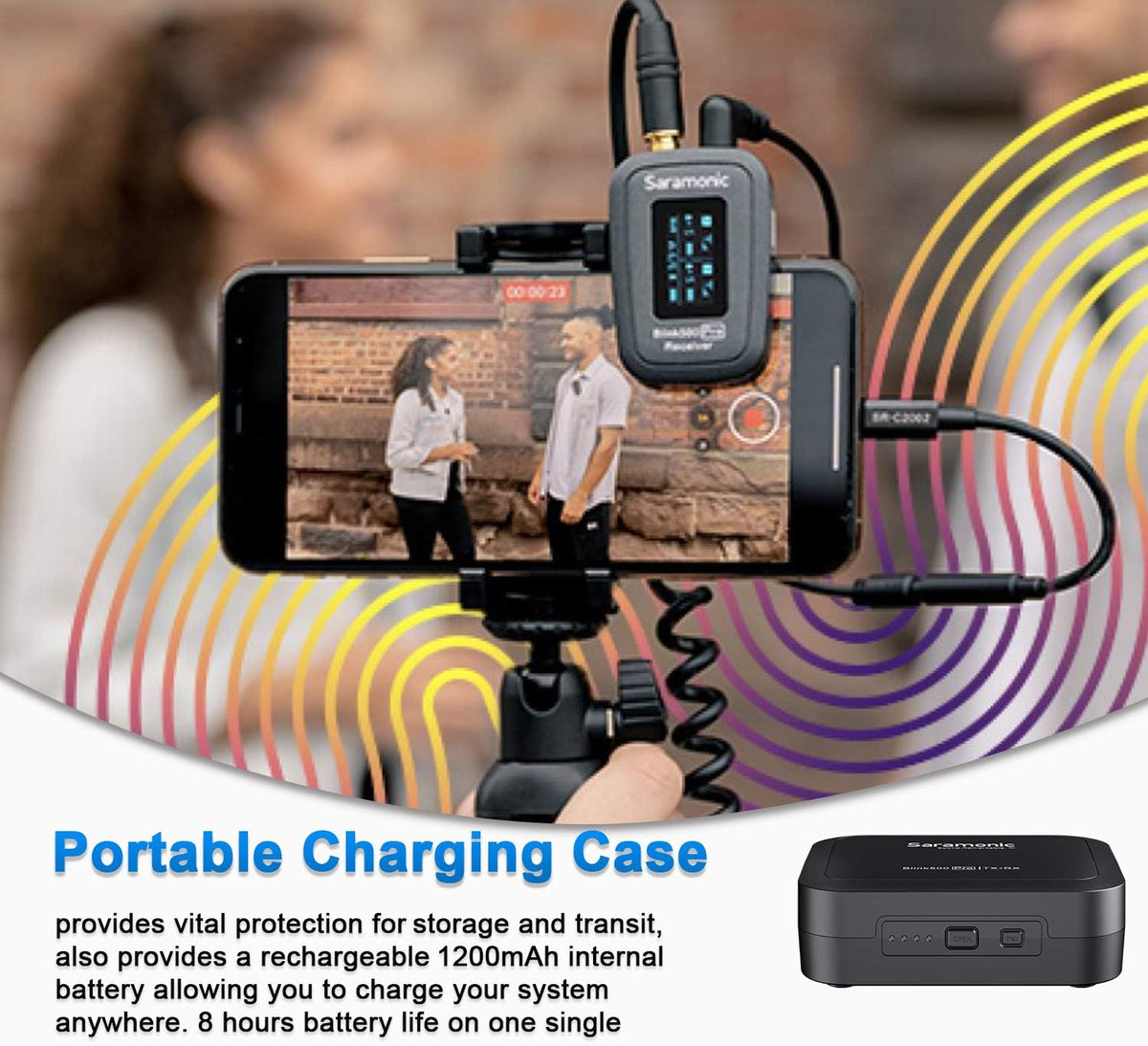 Draadloze Microfoonset – Draadloze Microfoon – Lavalier Microfoon – Clip-On Microfoon – Camera Microfoon – Oplaadcase Inbegrepen – Tot 100 M Bereik