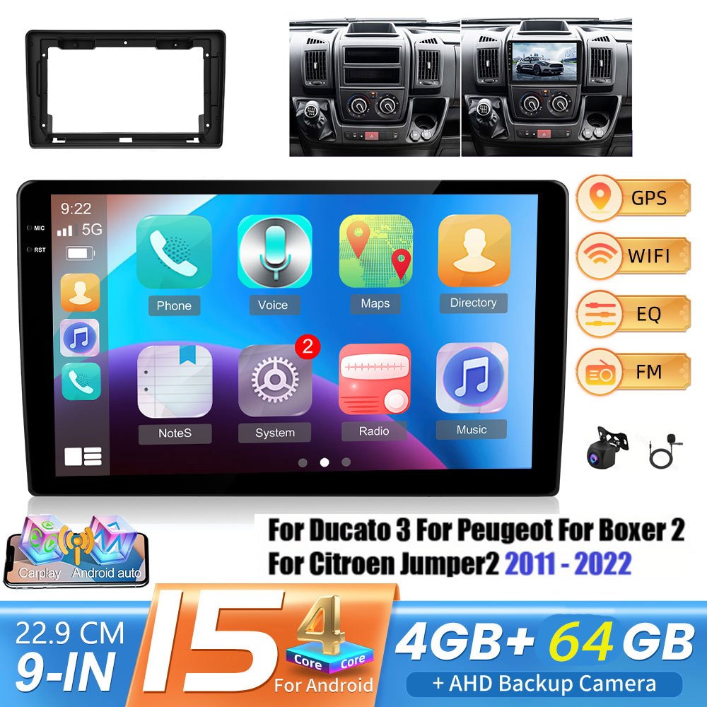 Android Autoradio – 2 DIN Multimedia Systeem – Navigatie Systeem – Inbouw Radio – Bedrijfswagen Radio – 9 Inch Scherm – Android Auto & WiFi – 4+64GB Geheugen – Canbus Ondersteuning – Achteruitrijcamera & Microfoon