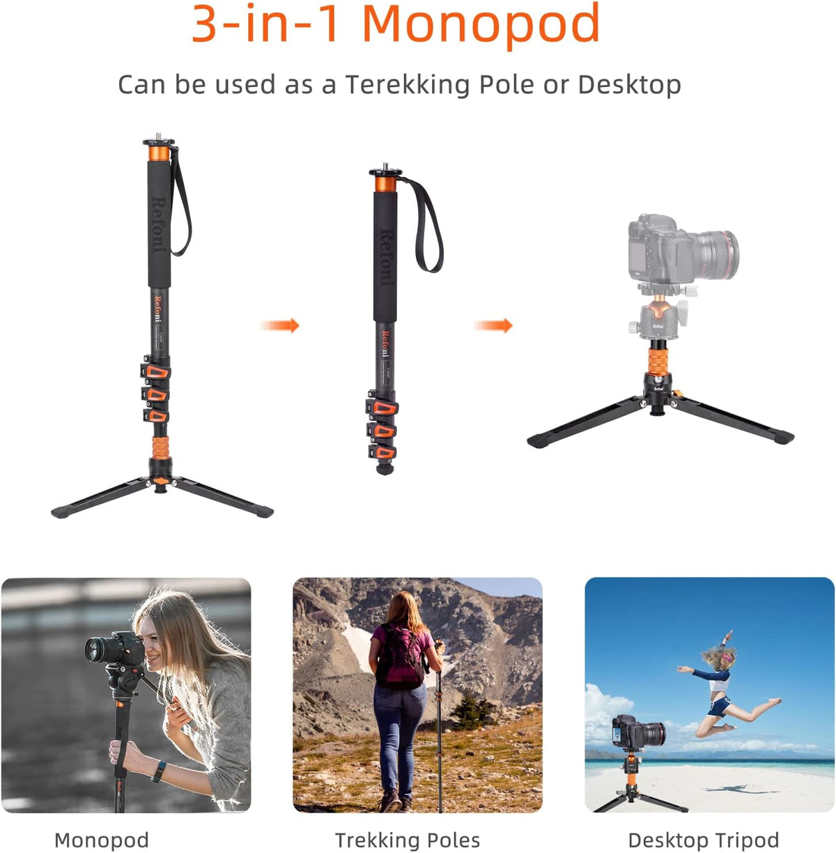 C304F Koolstofvezel monopod camera monopod, 173 cm telescopisch reismonopod 4-segmentair met afneembare statiefvoet, belastbaar tot 25 kg voor DSLR-camera camcorder
