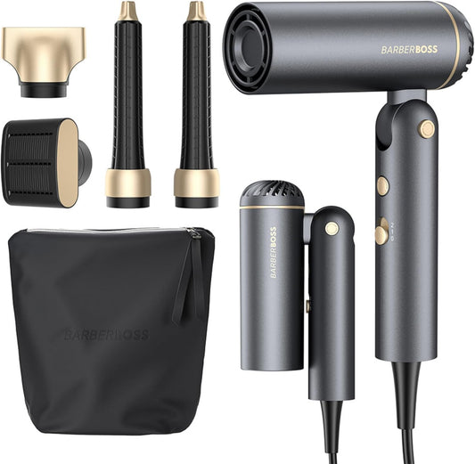 BarberBoss Föhn, Heteluchtstyler, Anti-frizz, Negatieve Ionen, Opvouwbare Föhn en Krultang, Krachtige Motor, Reisstylingtool, Sneldrogende Haarstyler, QR-8850